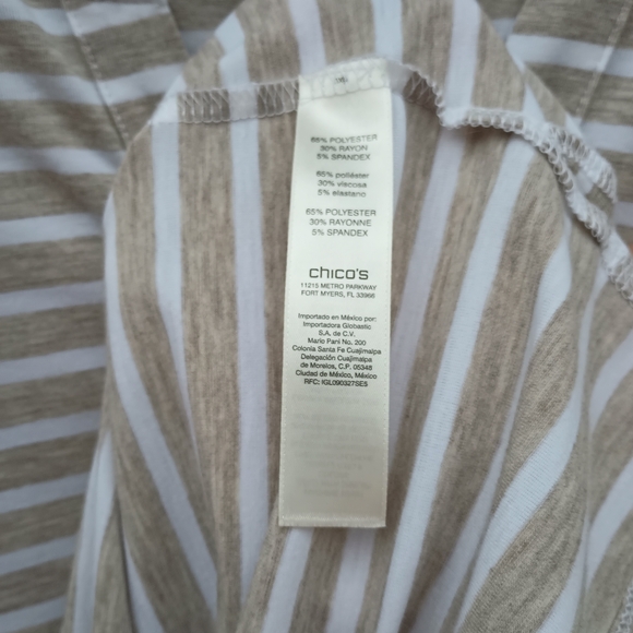 Weekends by Chicos Hooded Shirt Tan White Striped Coastal Tunic Top Sz 2 Large - Picture 3 of 8